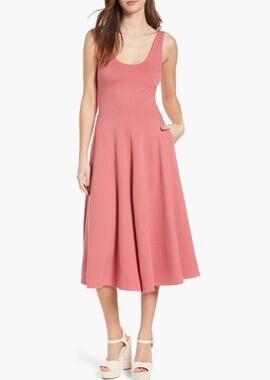 LEITH Pink Stretch Knit Midi Dress Size Small